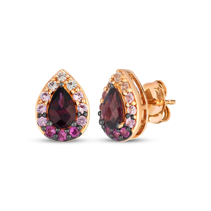 Main Image 1 of Le Vian Pear-Shaped Rhodolite Garnet & Strawberry Ombré Sapphire Earrings 14K Strawberry Gold