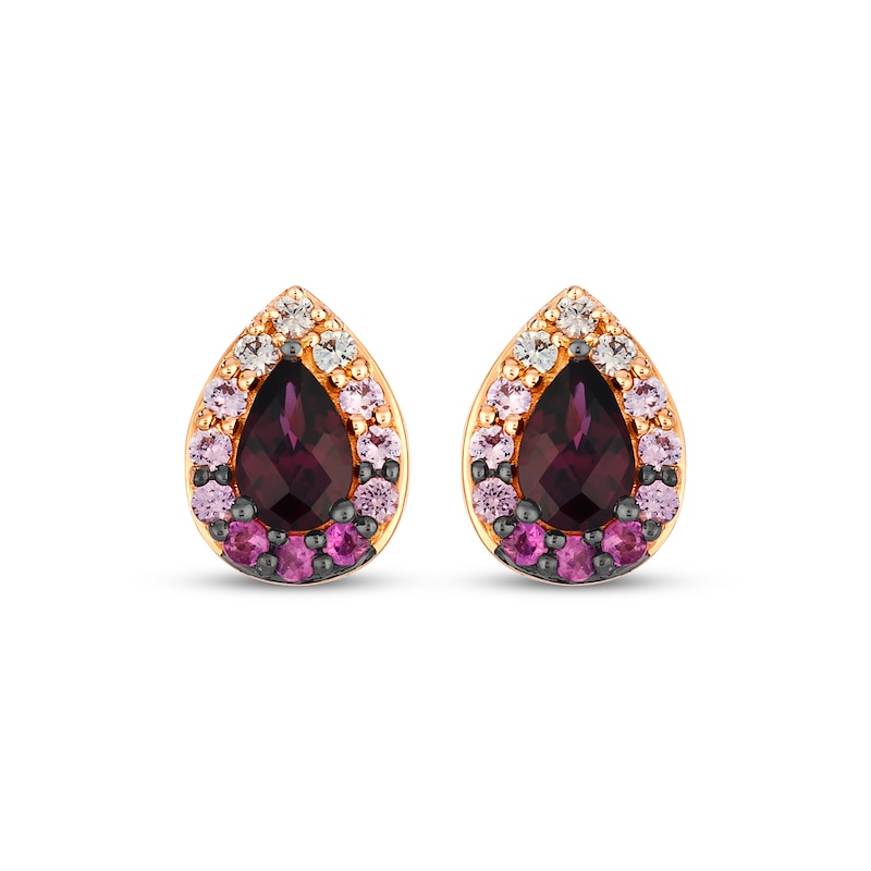 Main Image 2 of Le Vian Pear-Shaped Rhodolite Garnet & Strawberry Ombré Sapphire Earrings 14K Strawberry Gold
