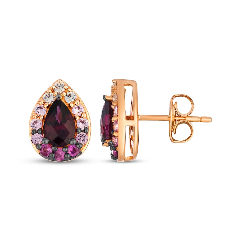 Main Image 3 of Le Vian Pear-Shaped Rhodolite Garnet & Strawberry Ombré Sapphire Earrings 14K Strawberry Gold