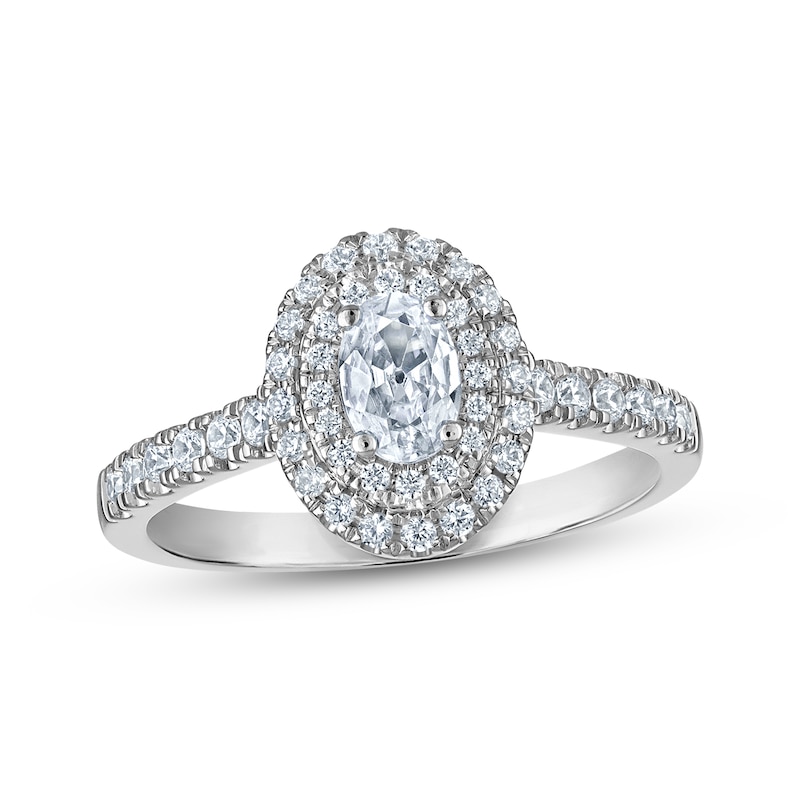 Main Image 1 of KAY Signature Collection Oval-Cut Diamond Double Halo Engagement Ring 3/4 ct tw 14K White Gold