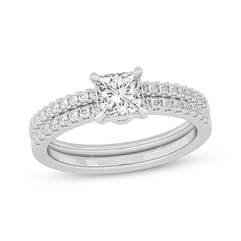 Main Image 1 of Now + Forever Lab-Grown Diamonds Princess-Cut Bridal Set 1-3/8 ct tw 14K White Gold
