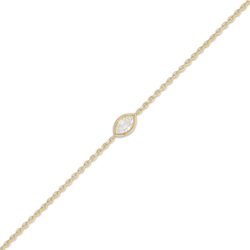 Main Image 2 of KAY Lab-Grown Diamonds Marquise-Cut Bezel-Set Solitaire Bracelet 1/8 ct tw 10K Yellow Gold 7.25" (F/SI2)