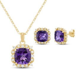 Cushion-Cut Amethyst & Diamond Gift Set 1/3 ct tw 10K Yellow Gold 18"