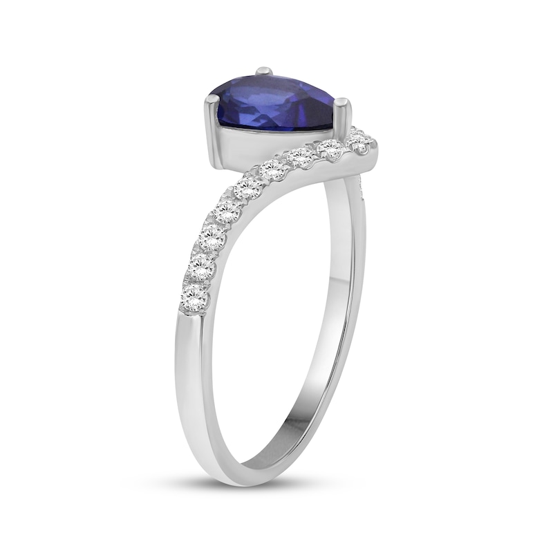Main Image 2 of Pear-Shaped Blue Lab-Created Sapphire & White Lab-Created Sapphire Ring Sterling Silver