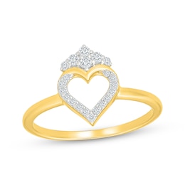 Diamond Tiara Open Heart Ring 1/6 ct tw 10K Yellow Gold