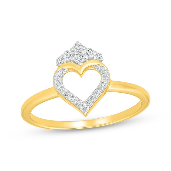 Diamond Tiara Open Heart Ring 1/6 ct tw 10K Yellow Gold