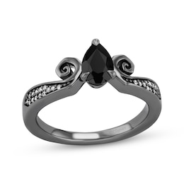 Disney Treasures The Nightmare Before Christmas Pear-Shaped Black Onyx & Diamond Ring 1/15 ct tw Black Rhodium-Plated Sterling Silver