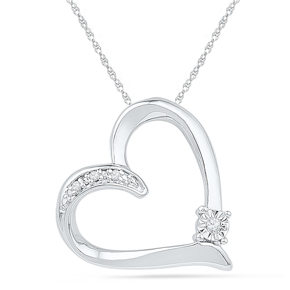 Diamond Accent Slanted Open Heart Necklace Sterling Silver