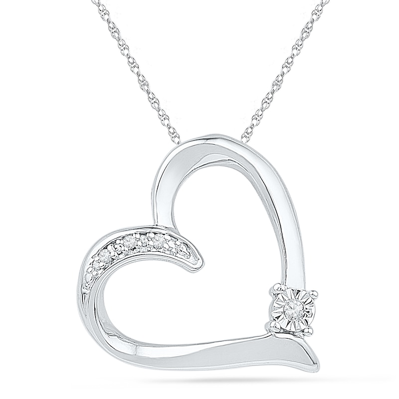 Main Image 1 of Diamond Accent Slanted Open Heart Necklace Sterling Silver