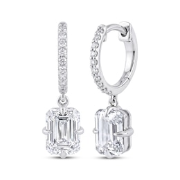 Neil Lane Artistry Emerald & Round-Cut Lab-Grown Diamond Hoop Drop Earrings 2-1/8 ct tw 14K White Gold