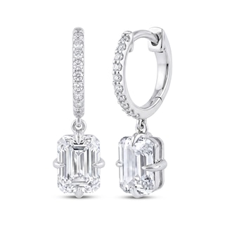 Neil Lane Artistry Emerald & Round-Cut Lab-Grown Diamond Hoop Drop Earrings 2-1/8 ct tw 14K White Gold