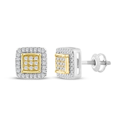 KAY Lab-Grown Diamonds Men's Cushion-Shaped Stud Earrings 1/5 ct tw Sterling Silver & 10K Yellow Gold
