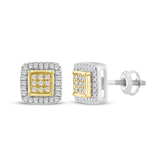 KAY Lab-Grown Diamonds Men's Cushion-Shaped Stud Earrings 1/5 ct tw Sterling Silver & 10K Yellow Gold