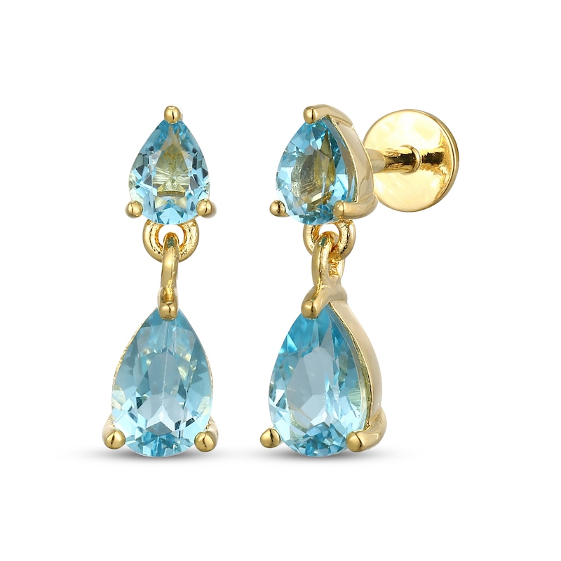 Main Image 1 of STUDIO BY KAY Pear-Shaped Swiss Blue Topaz Dangle Earrings 24K Yellow Gold Vermeil Sterling Silver