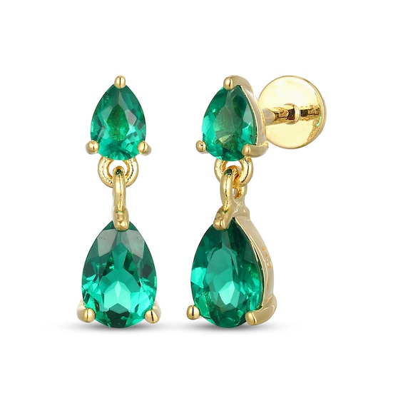 STUDIO BY KAY Pear-Shaped Lab-Created Emerald Dangle Earrings 24K Yellow Gold Vermeil Sterling Silver