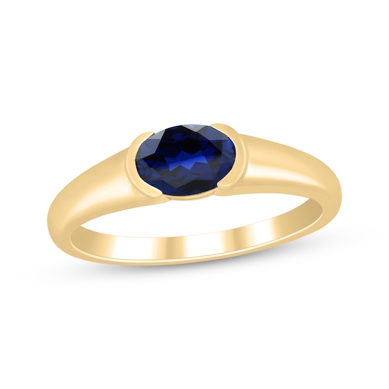 STUDIO BY KAY Oval-Cut Blue Lab-Created Sapphire Solitaire Ring 24K Yellow Gold Vermeil Sterling Silver