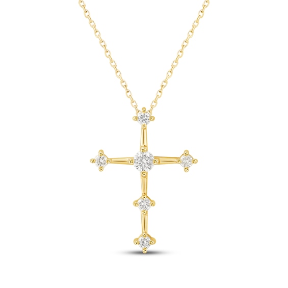 Milestones Lab-Grown Diamond Station Cross Necklace 1/4 ct tw 10K Yellow Gold 18"