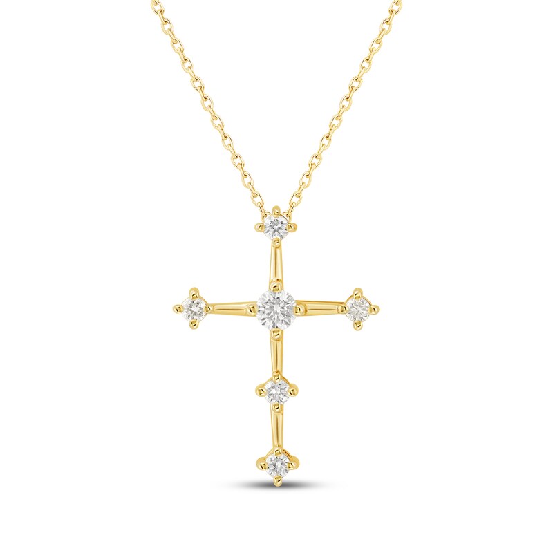 Main Image 1 of Milestones Lab-Grown Diamond Station Cross Necklace 1/4 ct tw 10K Yellow Gold 18"