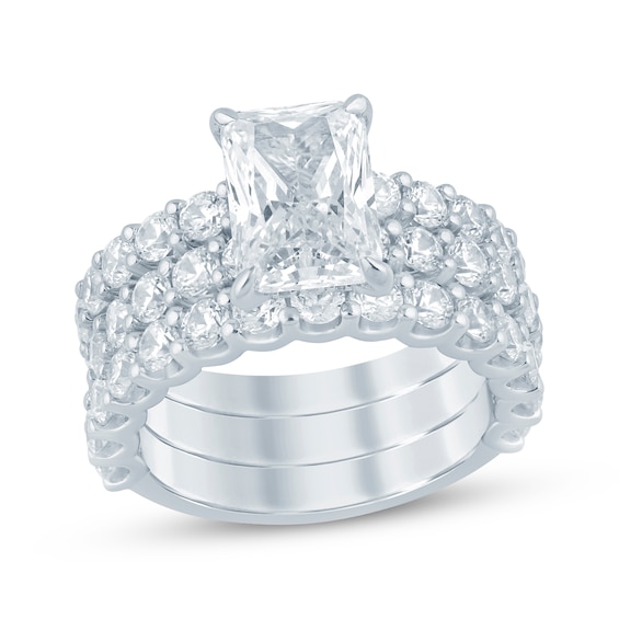 Now + Forever Lab-Grown Diamonds Certified Radiant-Cut Hidden Halo Bridal Set 5 ct tw 14K White Gold