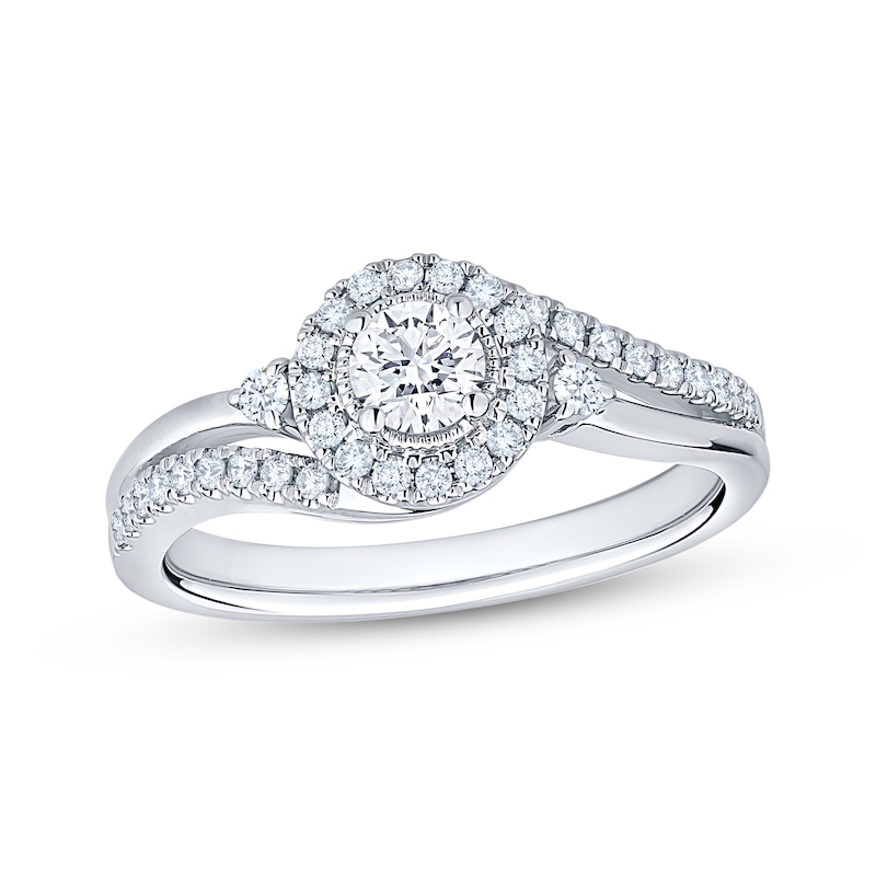 Main Image 1 of Now + Forever Diamond Halo Engagement Ring 1/2 ct tw 10K White Gold