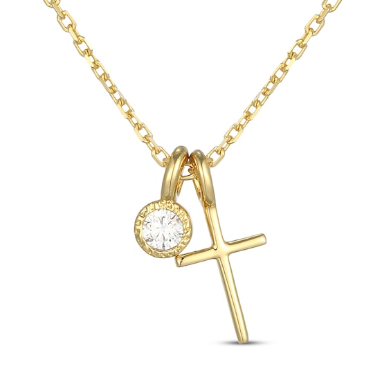 Rocksbox The Cross Lab-Grown Diamond Charm & Cross Necklace 1/15 ct tw 24K Yellow Gold Vermeil Sterling Silver 19"