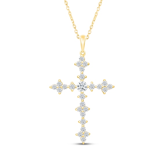 KAY Lab-Grown Diamonds Cross Necklace 1 ct tw 14K Yellow Gold-Plated Sterling Silver 18"