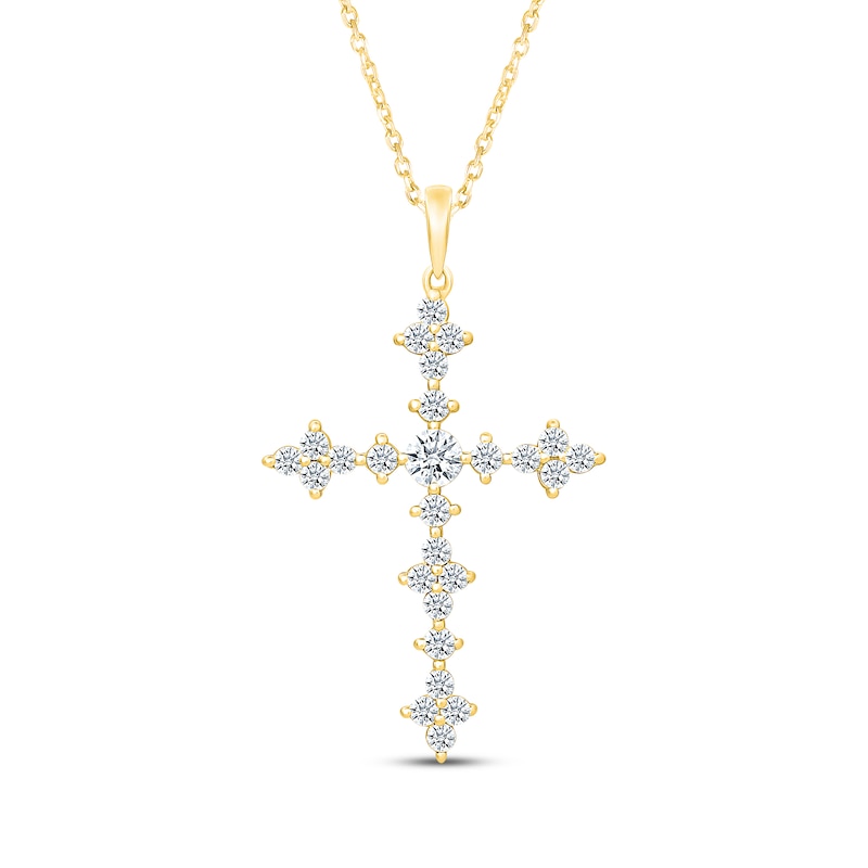 Main Image 1 of KAY Lab-Grown Diamonds Cross Necklace 1 ct tw 14K Yellow Gold-Plated Sterling Silver 18"
