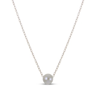 6mm Cultured Pearl Solitaire Necklace 10K Yellow Gold 18"