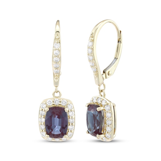 KAY Lab-Grown Diamonds Cushion-Cut Lab-Created Alexandrite Halo Drop Earrings 3/8 ct tw 10K Yellow Gold