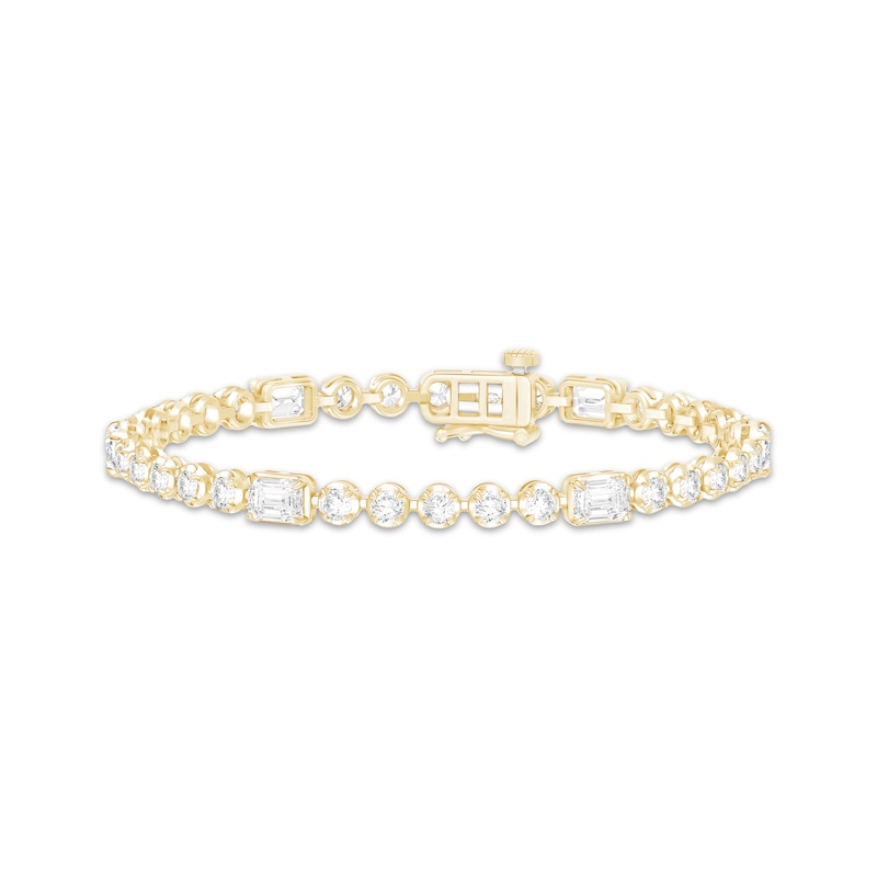Main Image 1 of KAY Lab-Grown Diamonds Emerald & Round-Cut Link Bracelet 5 ct tw 10K Yellow Gold 7"