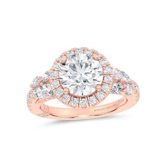 Monique Lhuillier Bliss Lab-Grown Diamond Halo Engagement Ring Setting 7/8 ct tw 14K Rose Gold