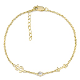 Couple's Initial and Birthstone Bracelet (2 initials and 1 Stone)