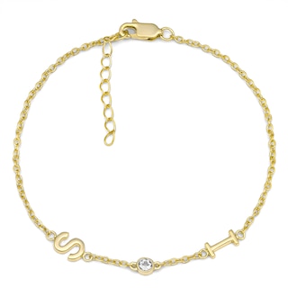 Couple's Initial and Birthstone Bracelet (2 initials and 1 Stone)