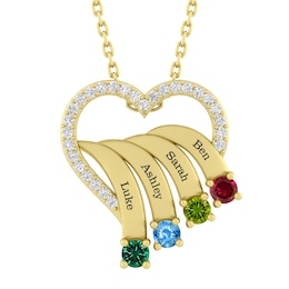 Birthstone Family & Mother's Heart Pendant (2-4 Stones and Lines)