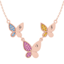 Birthstone Family & Mother's Butterfly Necklace (3 Stones and Lines)