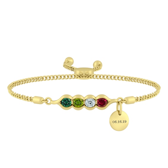 Birthstone Family & Mother's Peas In A Pod Bolo Bracelet (4 Stones and 1 Line)