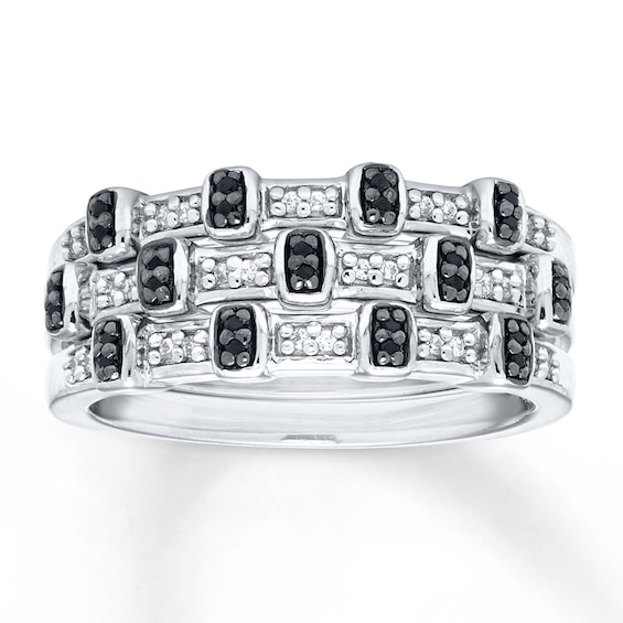 Stackable Rings 1/6 cttw Black & White Diamonds Sterling Silver