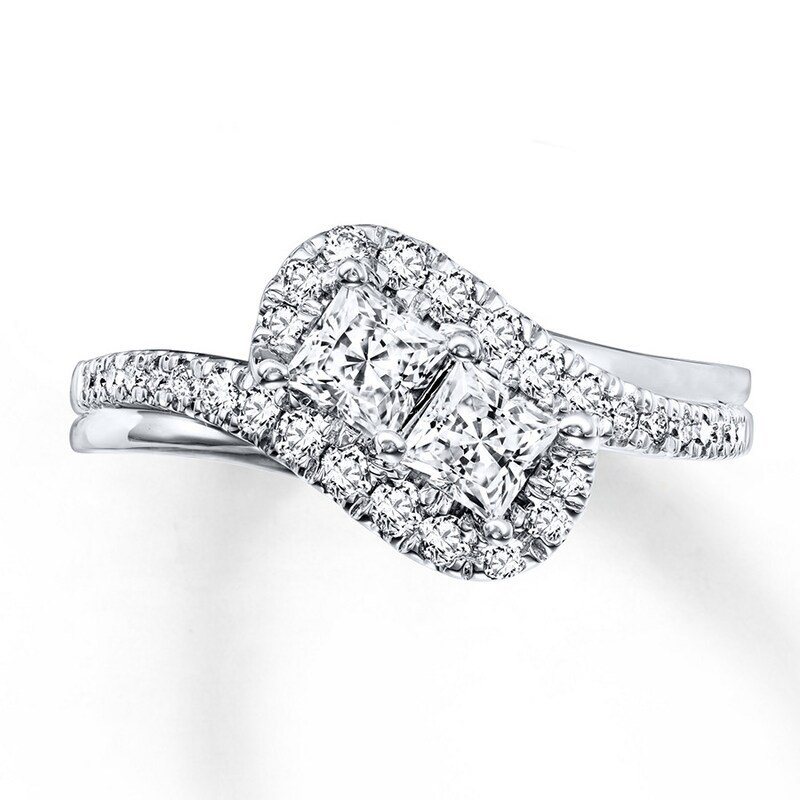 Main Image 1 of Ever Us Ring 1 ct tw Princess/Round-cut Diamonds 14K White Gold