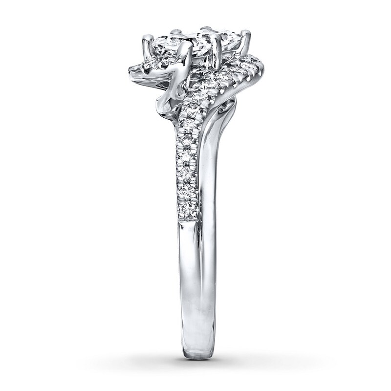 Main Image 3 of Ever Us Ring 1 ct tw Princess/Round-cut Diamonds 14K White Gold