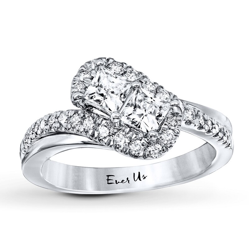 Main Image 4 of Ever Us Ring 1 ct tw Princess/Round-cut Diamonds 14K White Gold
