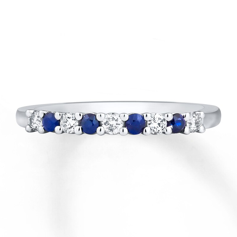 Natural Sapphire Ring 1/6 ct tw Diamonds 10K White Gold