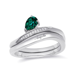 Birthstone and Diamond Accent Wave Ring (1 Stone and Line)