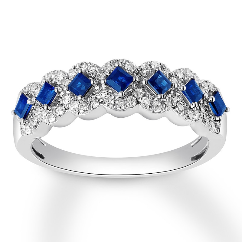 Main Image 1 of Sapphire Anniversary Band 1/4 ct tw Diamonds 10K White Gold