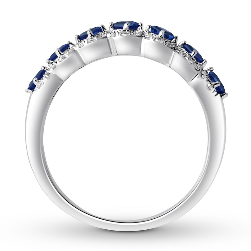 Sapphire Anniversary Band 1/4 ct tw Diamonds 10K White Gold