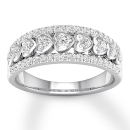 Now + Forever Diamond Heart Anniversary Band 1/2 ct tw Round 14K White Gold