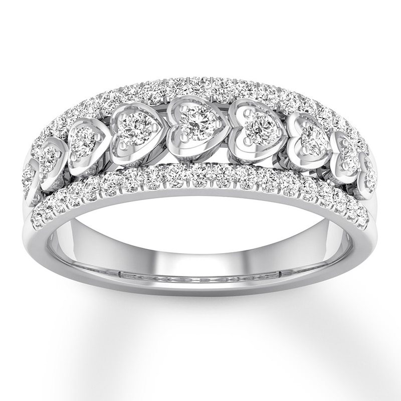 Main Image 1 of Now + Forever Diamond Heart Anniversary Band 1/2 ct tw Round 14K White Gold