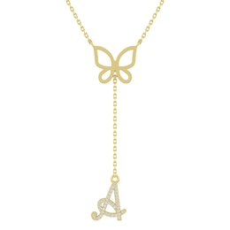 1/20 - 1/6 ct tw Diamond Butterfly Initial Necklace (1 Initial)