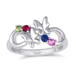 Birthstone Family & Mother's Butterfly Ring (2-4 Stones and 2 Lines)