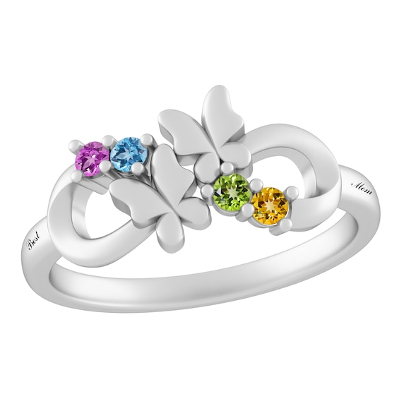 Birthstone Family & Mother's Butterfly Ring (2-4 Stones and 2 Lines)