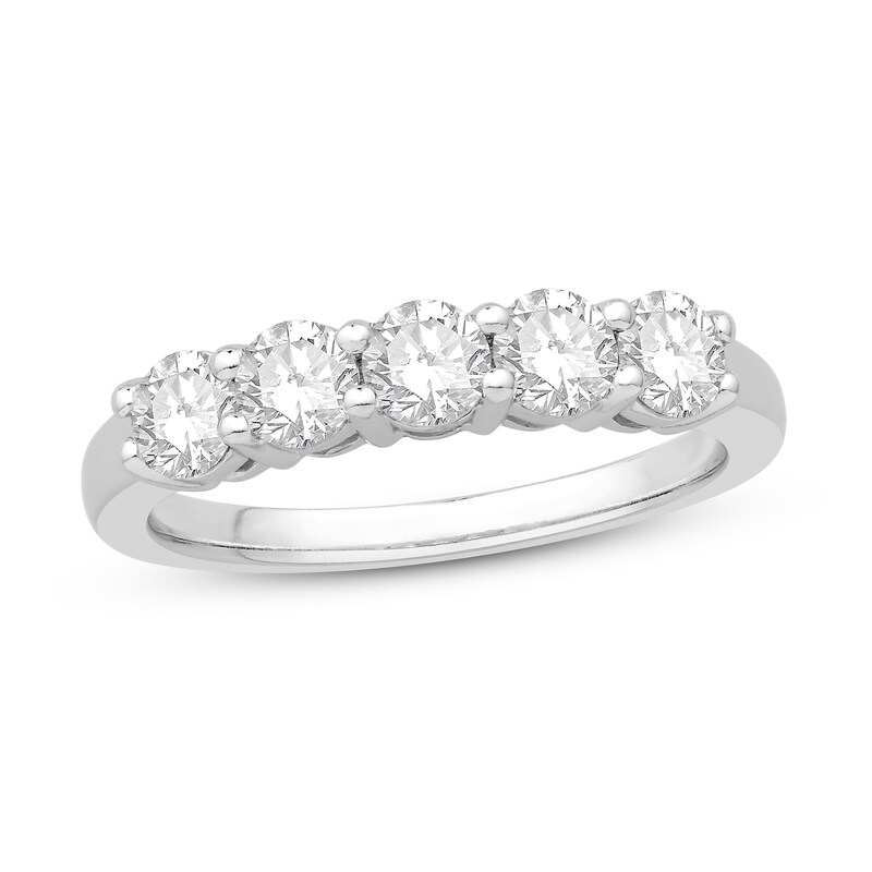 5 Stone Diamond Anniversary Ring 1 Ct Tw Round Cut 14k White Gold Kay
